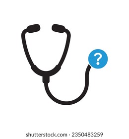 Icono médico con signo de interrogación. Icono médico y ayuda, cómo, información, símbolo de consulta. Faq, médico, estetoscopio, abstracto, ayuda, solicitud, asistencia, atención, clínica, médico, emergencia