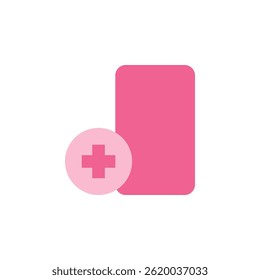 Ícone Médico Representando Tecnologia de Saúde com Tablet e Símbolo Plus em Cor Rosa