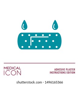 Medical Icon Series - Two Water Drops over Plaster Sign as Moisten Edges from Both Sides of Bandage Flat Style Symbol in Adhesive Plaster Instructions Edition - Vector Pictogram Graphic Design