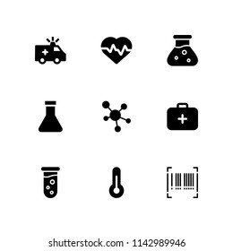 medical icon set. barcode, test tube and thermometer vector icon for graphic design and web