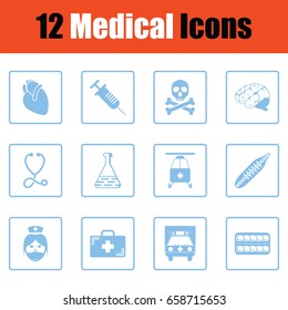 Medical icon set. Blue frame design. Vector illustration.