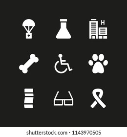 medical icon set with bone, pawprint and awareness ribbon vector icons for web and graphic design