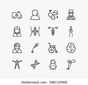 Medical icon set and brain with dna, pain and anatomy. Knee related medical icon vector for web UI logo design.