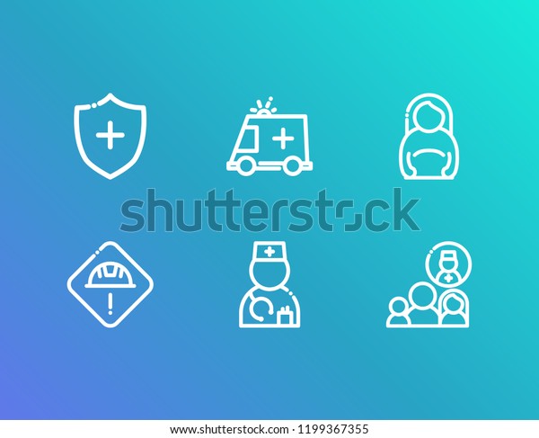 Medical icon set and medical care with\
pregnant woman, healthcare doctor and ambulance. First aid car\
related medical icon vector for web UI logo\
design.