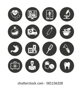 medical icon set in circle buttons