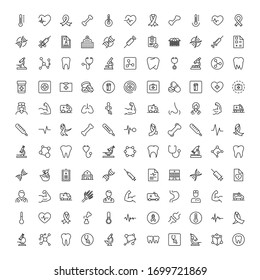 Medical icon set. Collection of high quality outline web pictograms in modern flat style. Black Medical symbol for web design and mobile app on white background. Line logo EPS10