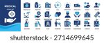 Medical icon set collection. an icon pack contain medical kit, doctor, nurse, hospital, clinic, health, patient, x-ray, sanitizer, therapy