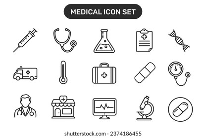 Medical icon set concept. Vector line style healthcare symbol.