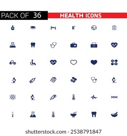 Medical icon set. Containing doctor, medicine, hospital, treatment, healthcare, nurse, pills, clinic and more. Solid vector icons collection