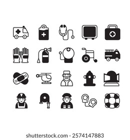 Medical icon set. Containing doctor, medicine clinic and more. Solid vector icons collection