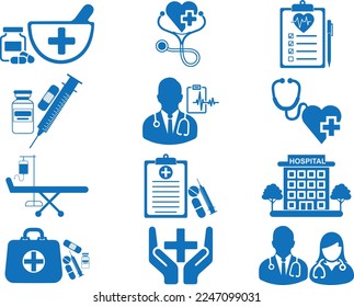 Medical icon set, diagnosis icon set blue vector