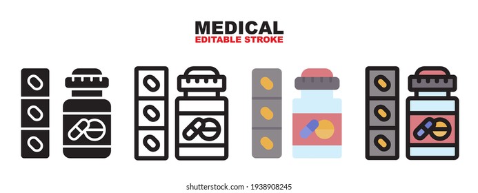 Medical icon set with different styles. Colored vector icons designed in filled, outline, flat, glyph and line colored. Editable stroke and pixel perfect. Can be used for web, mobile, ui and more.
