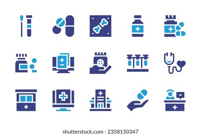 Medical icon set. Duotone color. Vector illustration. Containing medical stretcher, x ray, medical, medical kit, medication, x rays, hypertension, surgery room, medicine.