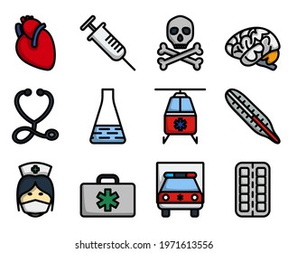 Medical Icon Set. Editable Bold Outline With Color Fill Design. Vector Illustration.