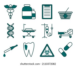 Conjunto de iconos médicos. Contorno de negrita editable con diseño de relleno de color. Ilustración vectorial.