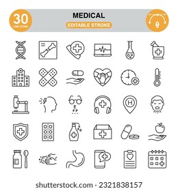 Medical Icon Set. Editable Stroke.