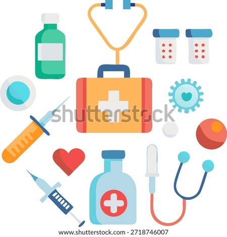 medical icon set featuring diagnostic tools, Vector Drawing, Medical Equipment icon Design