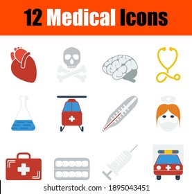 Medizinischer Symbolsatz. Flaches Design. Vollständig bearbeitbare Vektorgrafik. Text wurde erweitert.