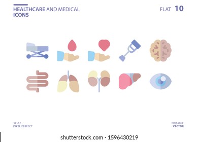 Medical icon set in flat style. Vector logo design template. Modern design icon, symbol, logo and illustration. Vector graphics illustration and editable stroke. Isolated on white background.