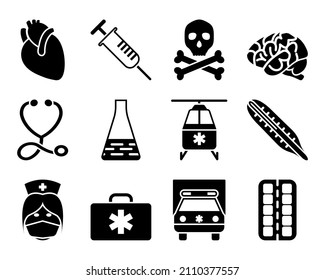 Medizinischer Symbolsatz. Vollständig bearbeitbare Vektorgrafik. Text wurde erweitert.