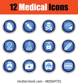 Medical icon set.  Glossy button design. Vector illustration.