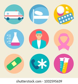 Medical icon set. Health care, medicine service hospital doctor illustration. Flat graphic design
