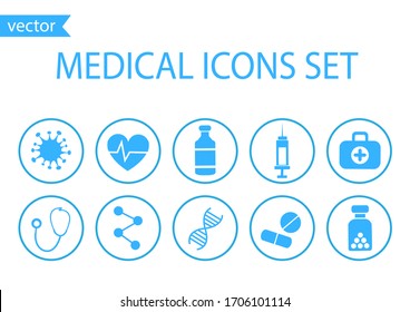 Medical icon set. Hospital health care emergency aid clinic and medication Vector illustration