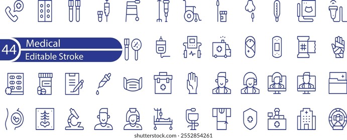 Icono médico. Conjunto de iconos médicos. Estilo lineal.