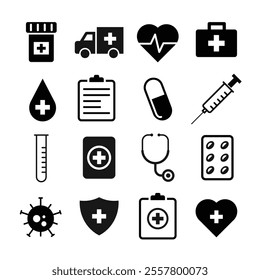medical icon set, medicine, treatment, capsule icon set
