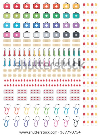 Medical Icon set Minimalistic Flat design,colors printable planner stickers,for journaling,school,office,scrapbook etc.Isolated.Graphic resources.Vector  elements.