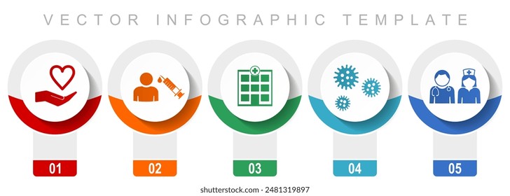 Medical icon set, miscellaneous vector icons such as doctor, nurse, hospital, help and flu, modern design infographic template, web buttons in 5 color options