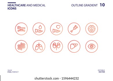 Medical icon set in outline gradient style. Vector logo design template. Modern design icon, symbol, logo and illustration. Vector graphics illustration and editable stroke. Isolated on white backgrou