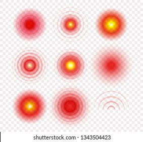 Medical icon set. Radial pain circles. Target logo template. Red and yellow gradient medical symbols. Concept design for pharmacy. Pain area Isolated vector illustration on transparent background.