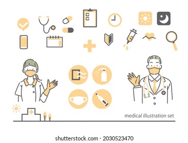 medical icon set, simple line art