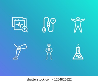 Medical icon set and skeleton with lab, pressure and body. Person related medical icon vector for web UI logo design.