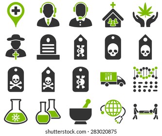 Medical icon set. Style: bicolor icons drawn with eco green and gray colors on a white background.