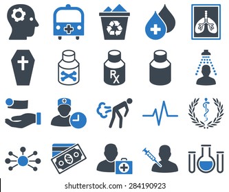 Medical icon set. Style: bicolor icons drawn with smooth blue colors on a white background.