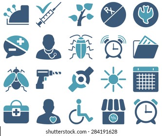 Medical icon set. Style: bicolor icons drawn with cyan and blue colors on a white background.