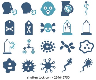 Medical icon set. Style: bicolor icons drawn with cyan and blue colors on a white background.