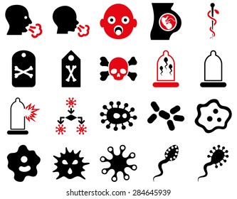 Medical icon set. Style: bicolor icons drawn with intensive red and black colors on a white background.