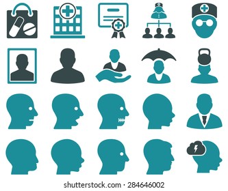 Medical icon set. Style: bicolor icons drawn with soft blue colors on a white background.