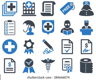 Medical icon set. Style: bicolor icons drawn with smooth blue colors on a white background.