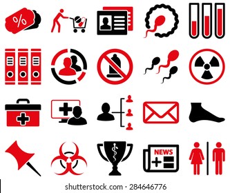 Medical icon set. Style: bicolor icons drawn with intensive red and black colors on a white background.