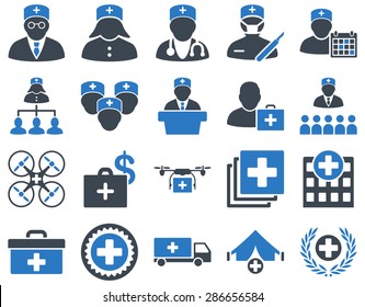 Medical icon set. Style: bicolor icons drawn with smooth blue colors on a white background.