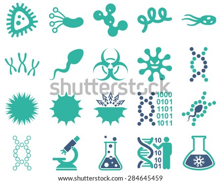 Medical icon set. Style: bicolor icons drawn with cobalt and cyan colors on a white background.