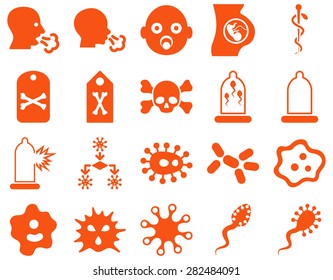 Medical icon set. Style: icons drawn with orange color on a white background.