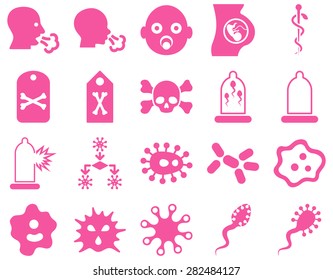 Medical icon set. Style: icons drawn with pink color on a white background.