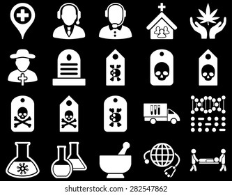 Medical icon set. Style: icons drawn with white color on a black background.