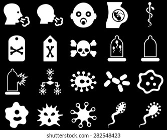 Medical icon set. Style: icons drawn with white color on a black background.