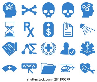 Medical icon set. Style: icons drawn with cobalt color on a white background.